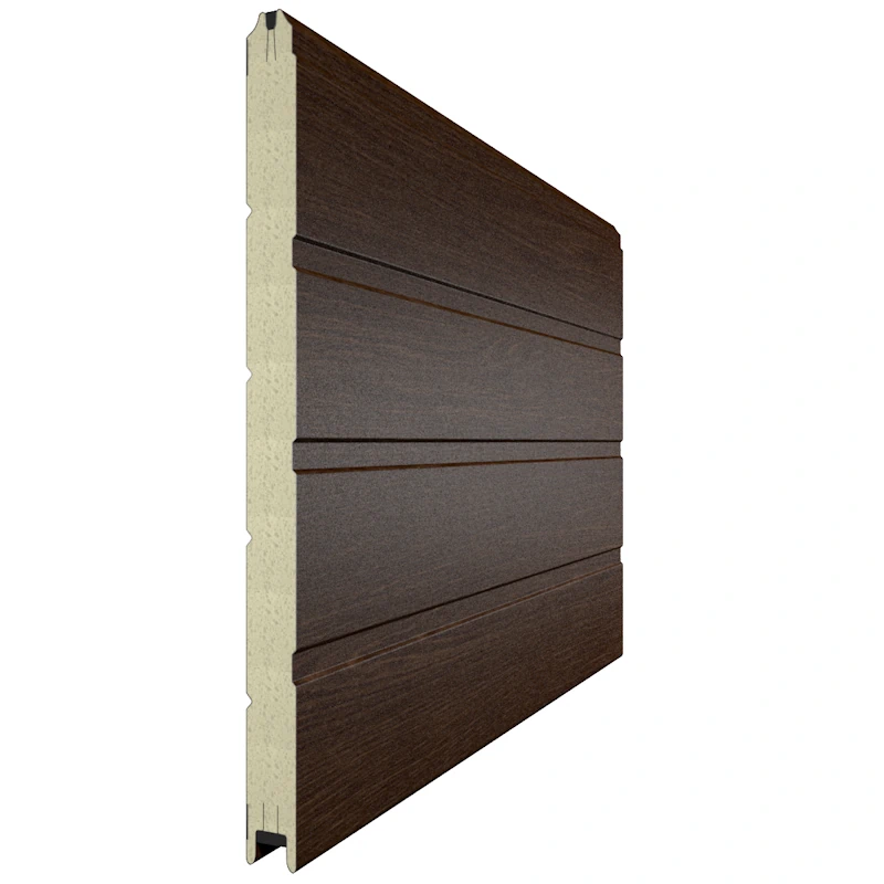 Панель секционных ворот в цвете под дерево Темный дуб